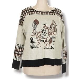 Cotton & Rye Vintage Cowgirl Sweater Boho Western Horse XXL Cotton Knit Ranch